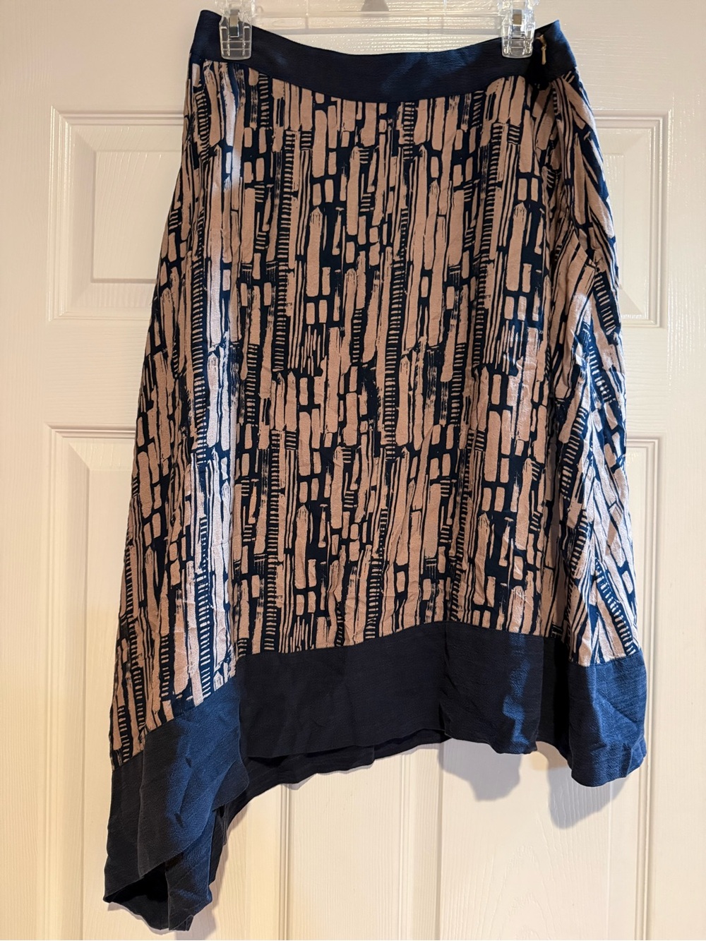Wrap London Lyocell Linen Abstract Asymmetrical MIDI Skirt US8 pockets
